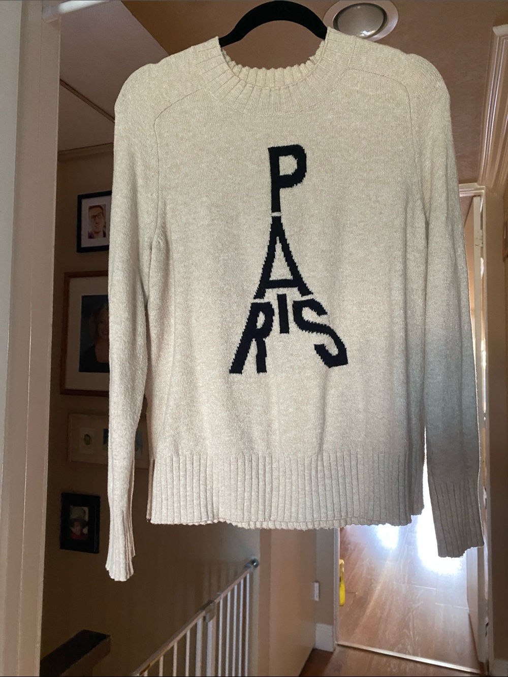 LOFT Cream Crewneck Sweater with Black PARIS Graphic